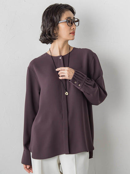 メランジツイルノーカラーブラウス