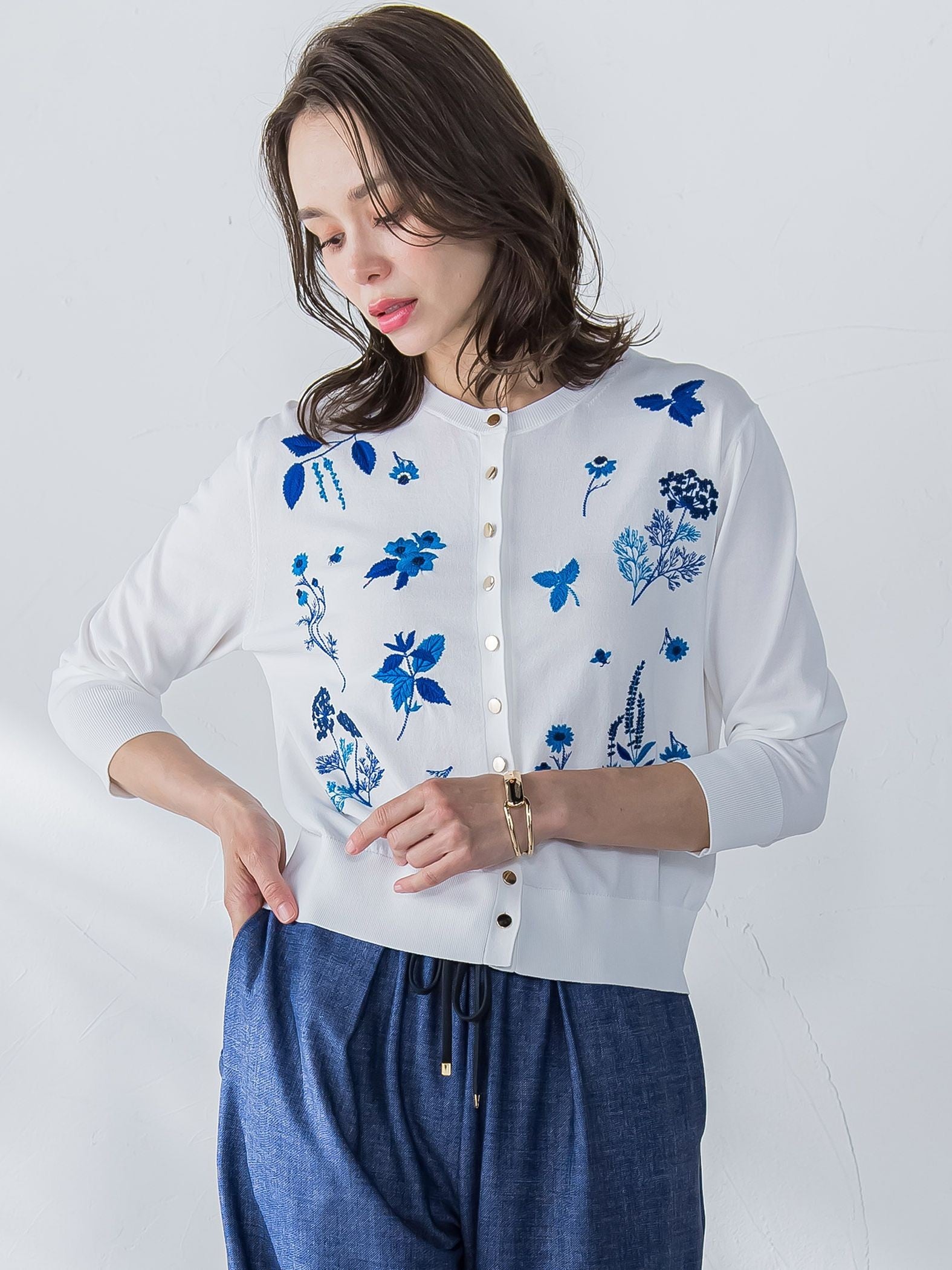 ハーブ刺繍カーディガン≪手洗い可能≫