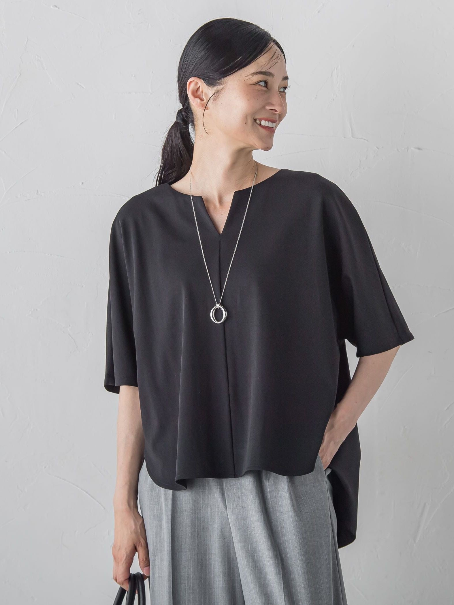 【WEB限定】≪夏の体型カバーに≫タックフレアカットソー