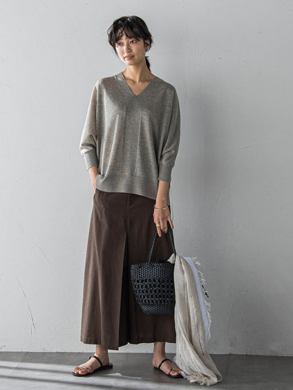 LEVITAシアーVネックドルマンニットプルオーバー≪手洗い可能≫