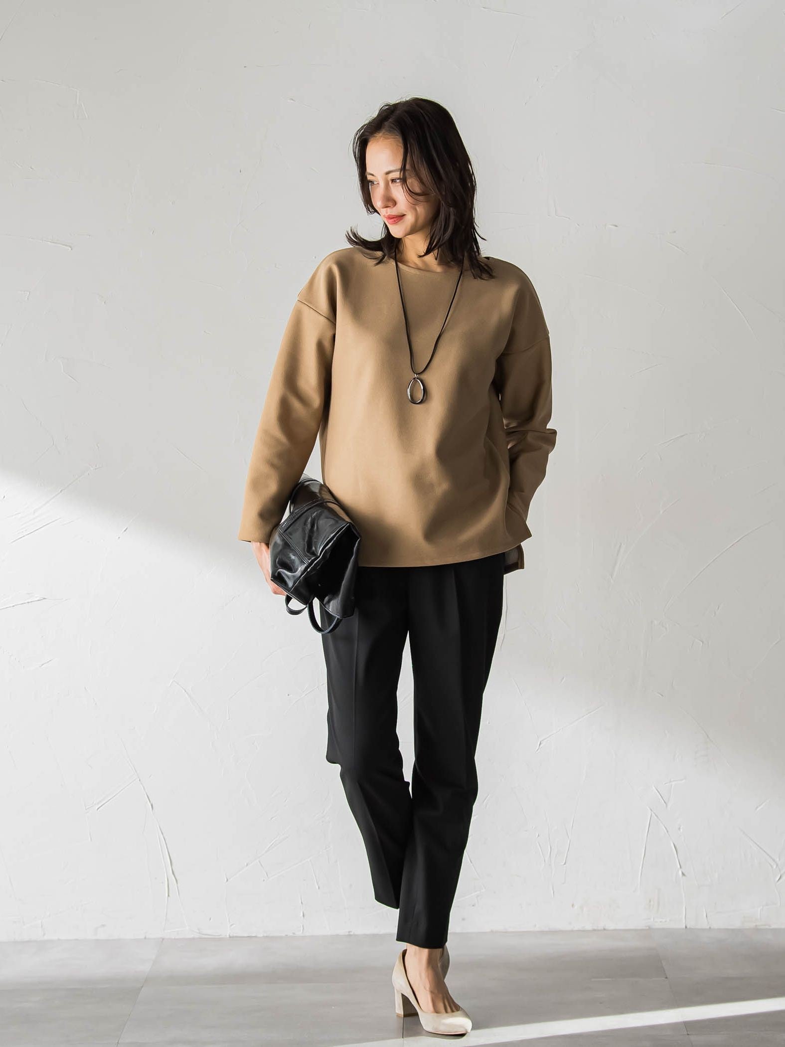 【WEB限定】裏毛布クルーネックプルオーバー≪毛玉防止・ストレッチ≫