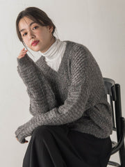 【WEB限定】モヘヤラメVネックショートプルオーバー≪手洗い可能≫