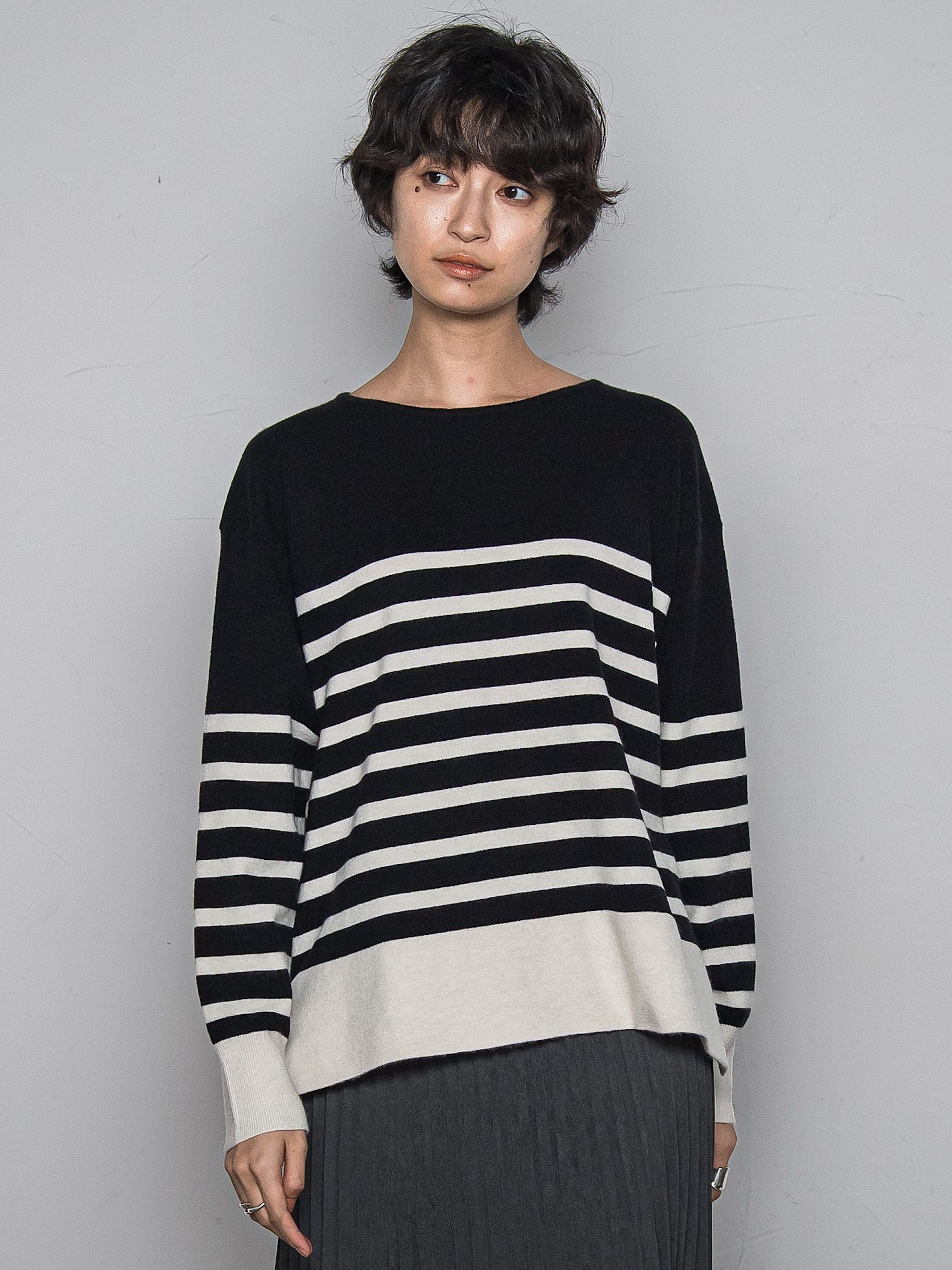 【ふわもち】ボーダーニット≪洗濯機で洗える≫