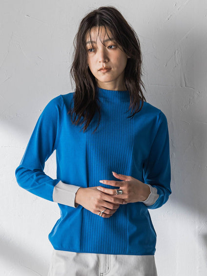 【新色追加】ボトルネック配色ニットプルオーバー≪手洗い可能≫