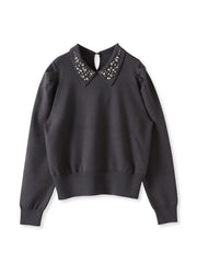 【新色追加】襟ビジューニット