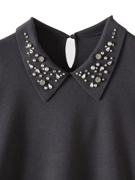 【新色追加】襟ビジューニット