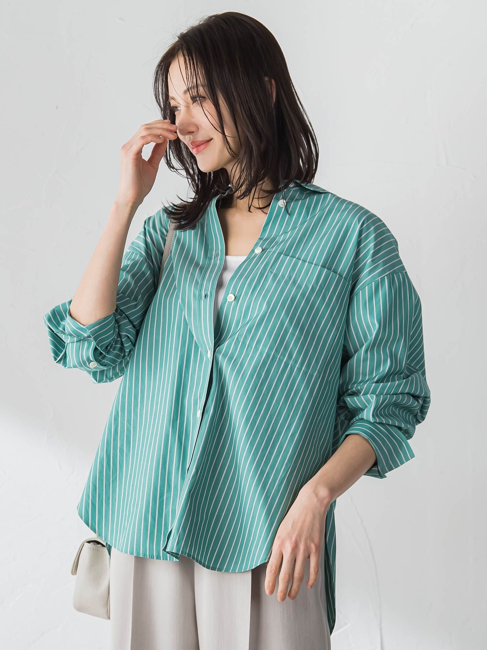 コットンポプリン2WAYストライプシャツ