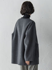 【大きいサイズ】ノーカラーウールリバーコート