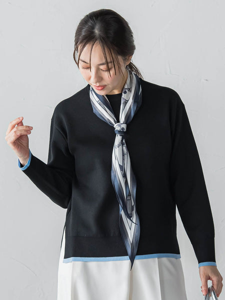 配色クルーネックニット≪洗える≫