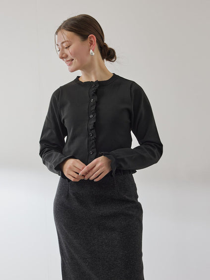 スポンディッシュニットフリルカーディガン≪手洗い可能≫