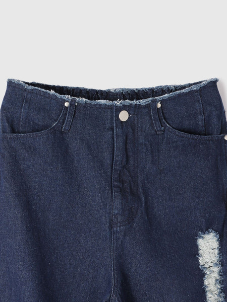 【大人の抜け感】デニムカットオフダメージパンツ