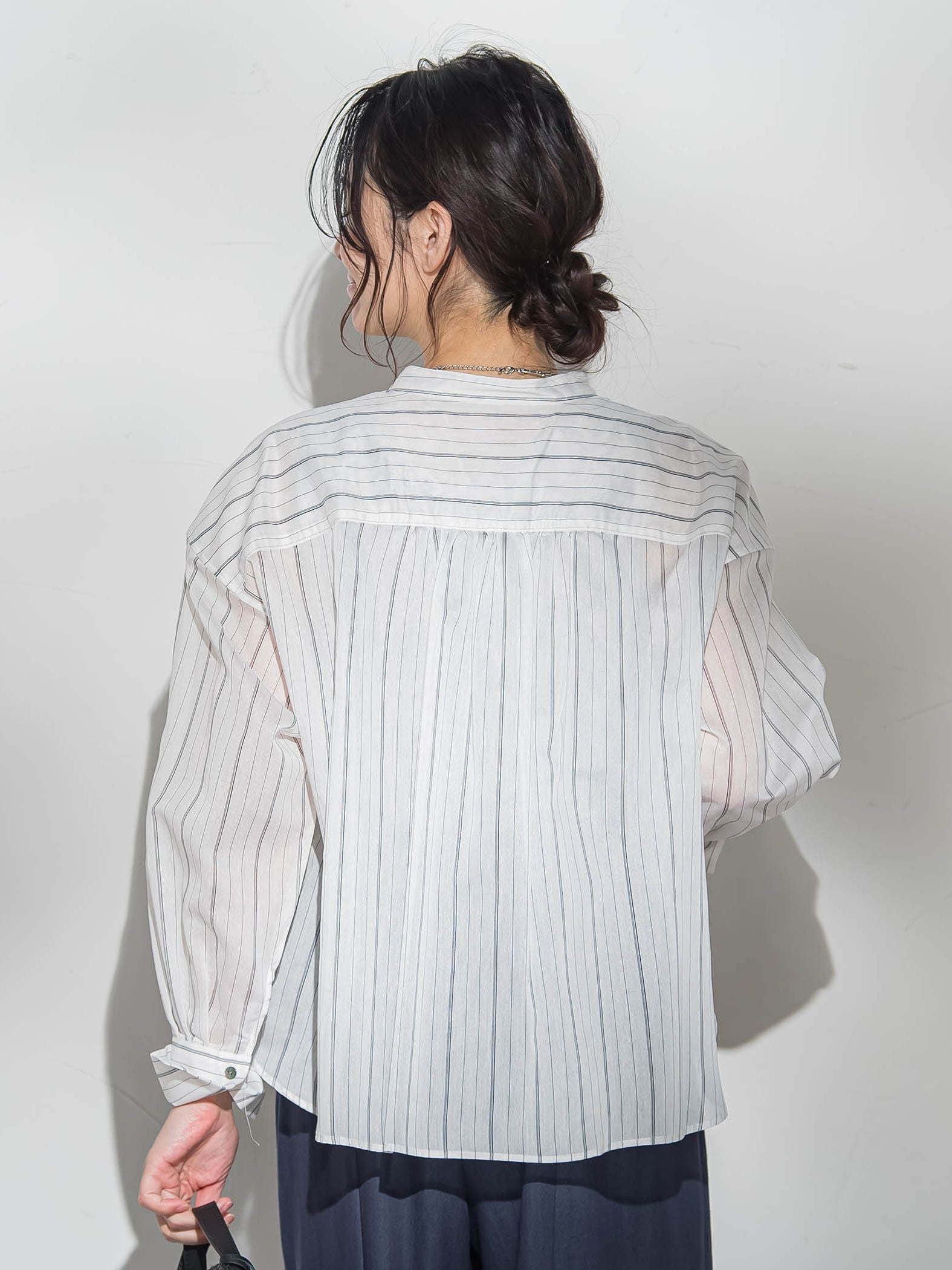 シアーバンドカラーブラウス≪洗える≫