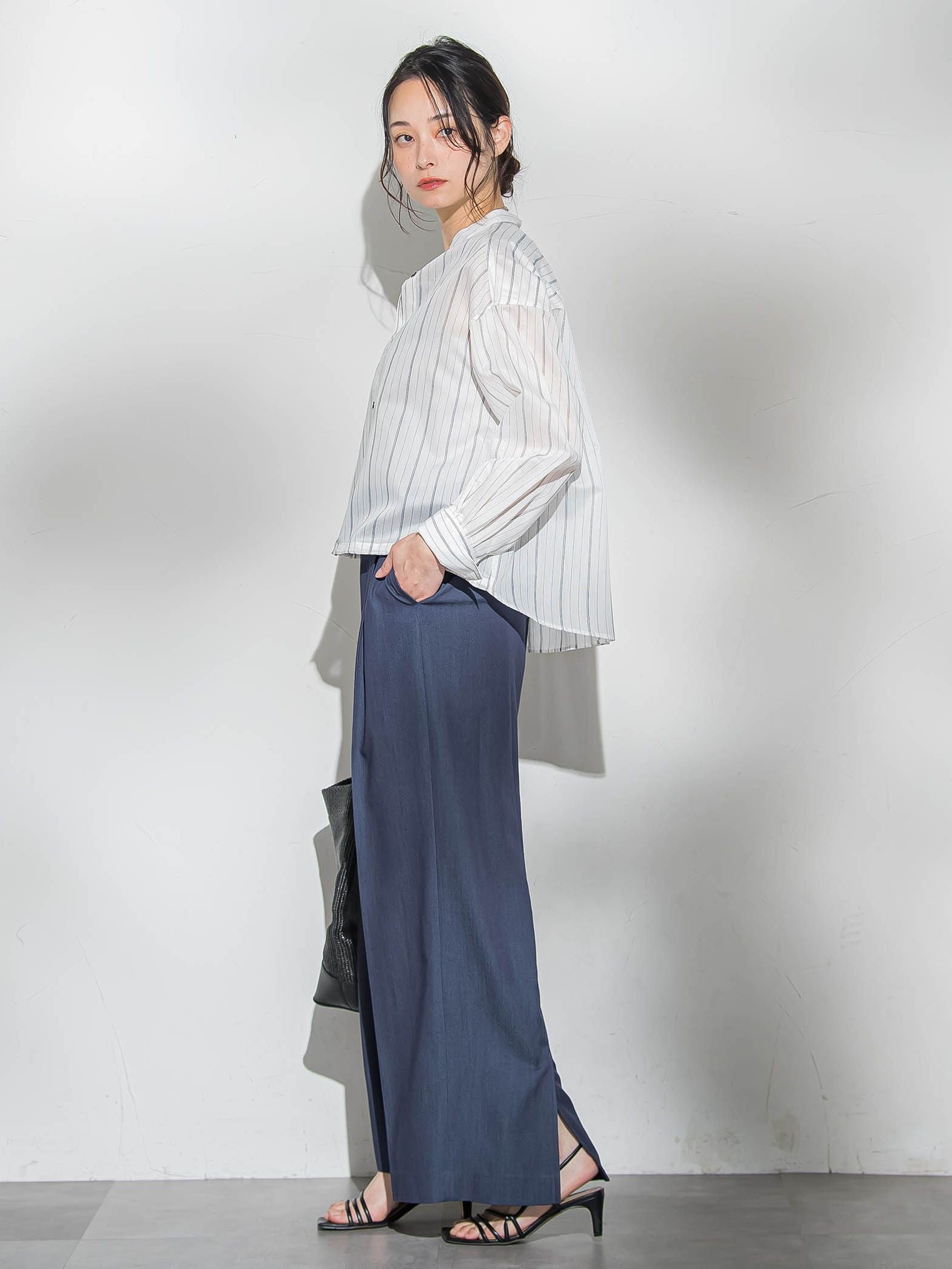 シアーバンドカラーブラウス≪洗える≫