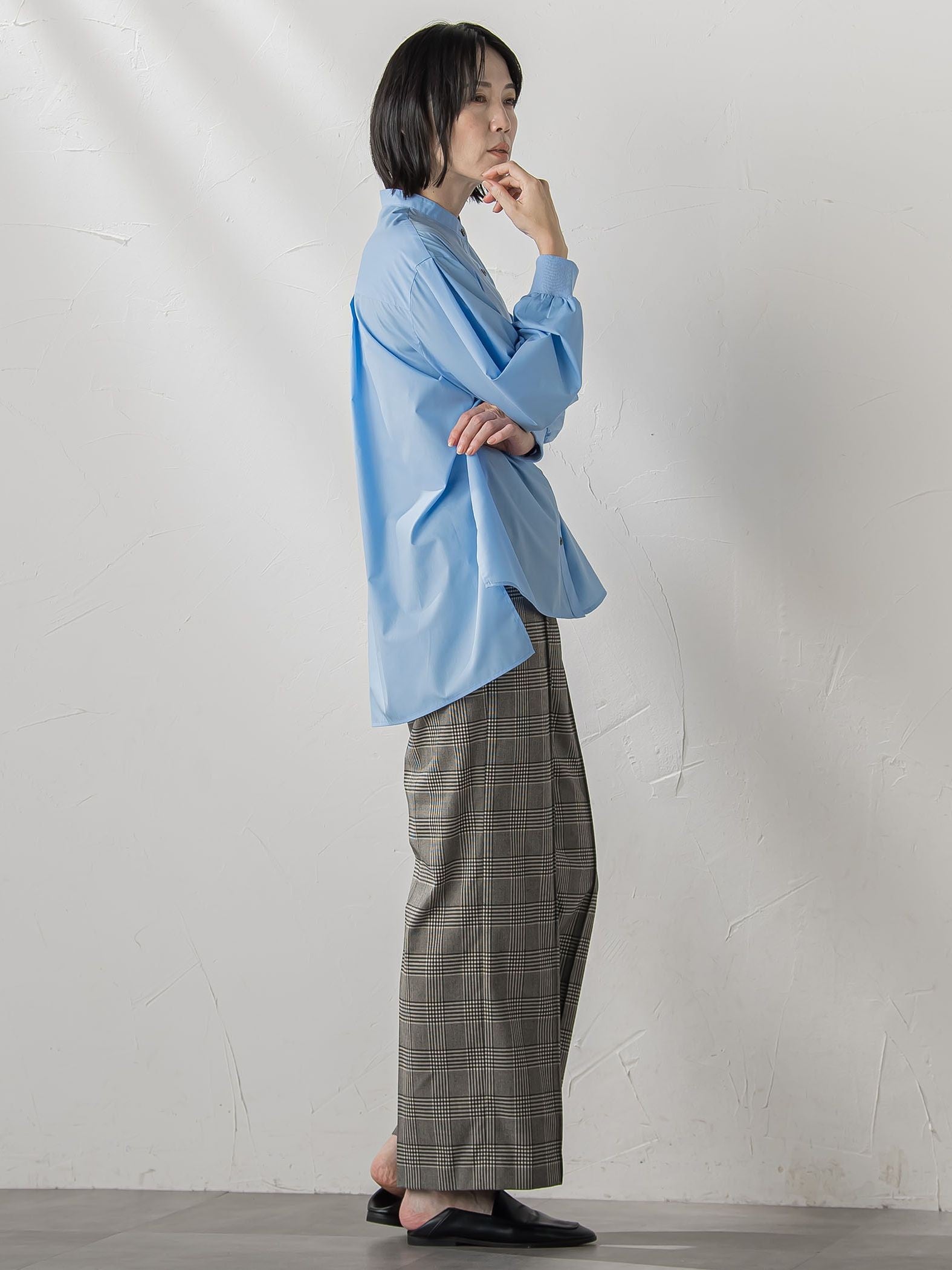 【大きいサイズ】【biyori/極】”こなれ袖がポイント”バンドカラーシャツ