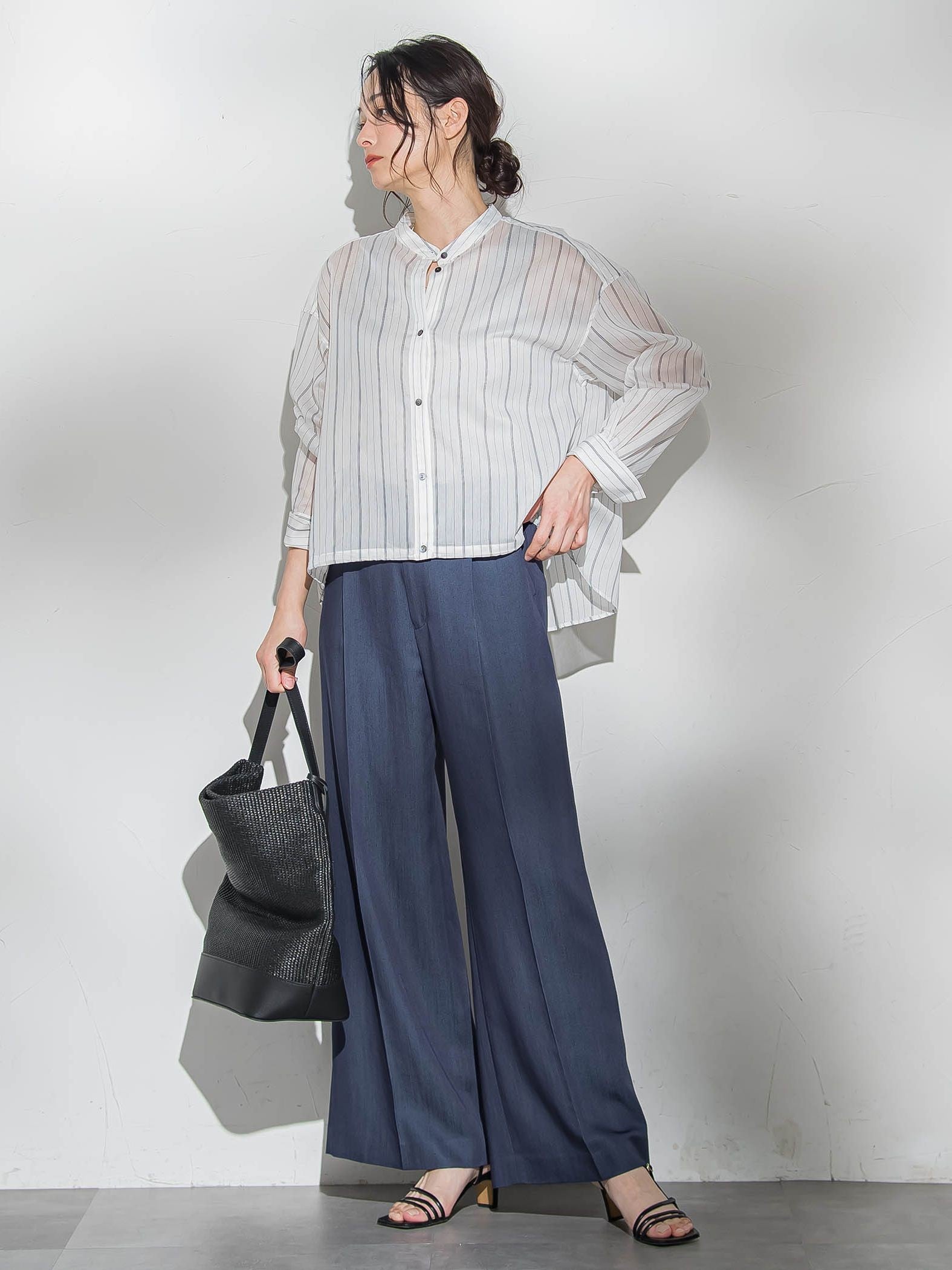 シアーバンドカラーブラウス≪洗える≫