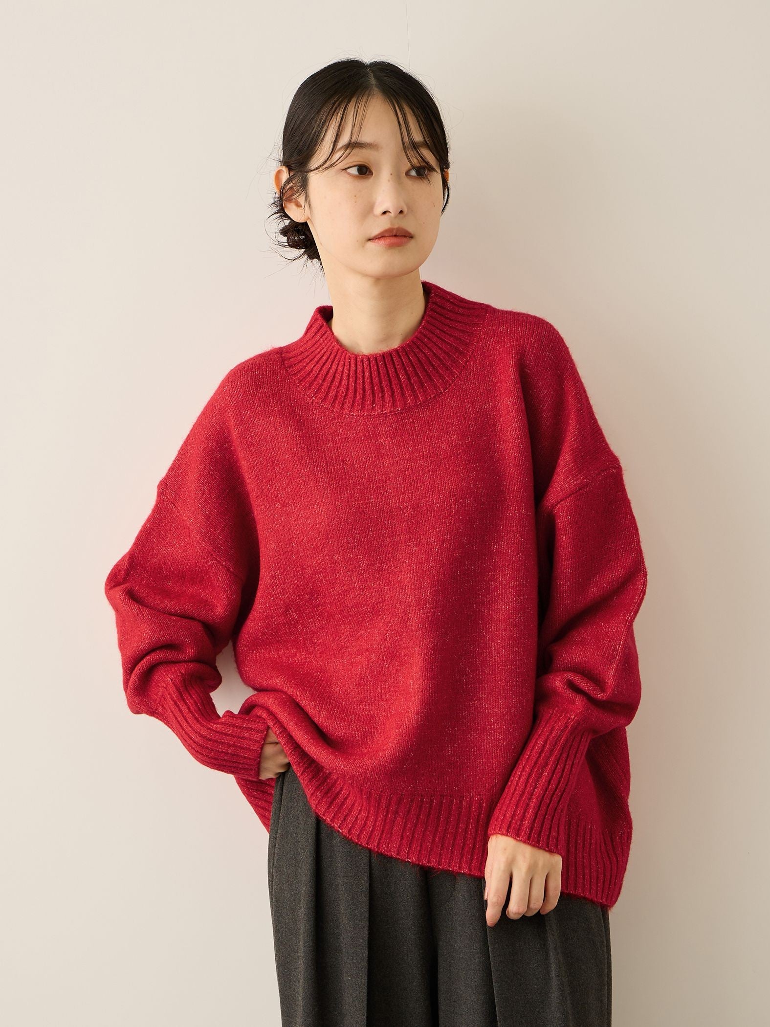 ヤクライクモックネックニットプルオーバー