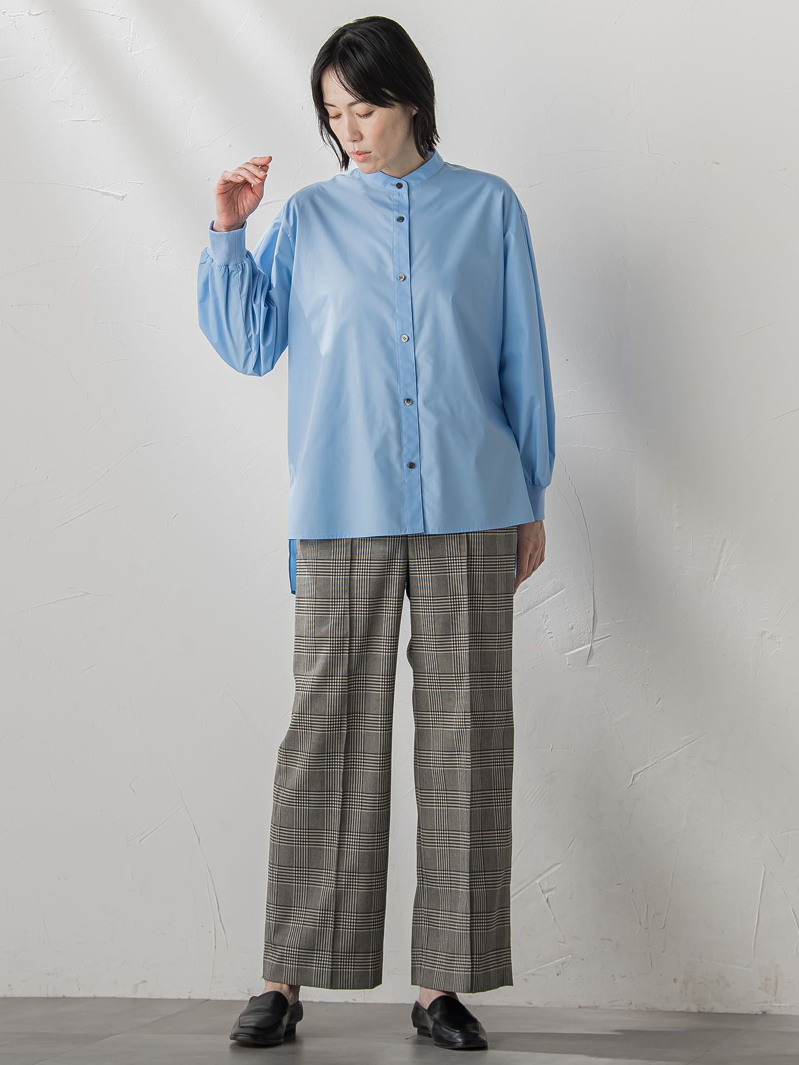 【大きいサイズ】【biyori/極】”こなれ袖がポイント”バンドカラーシャツ