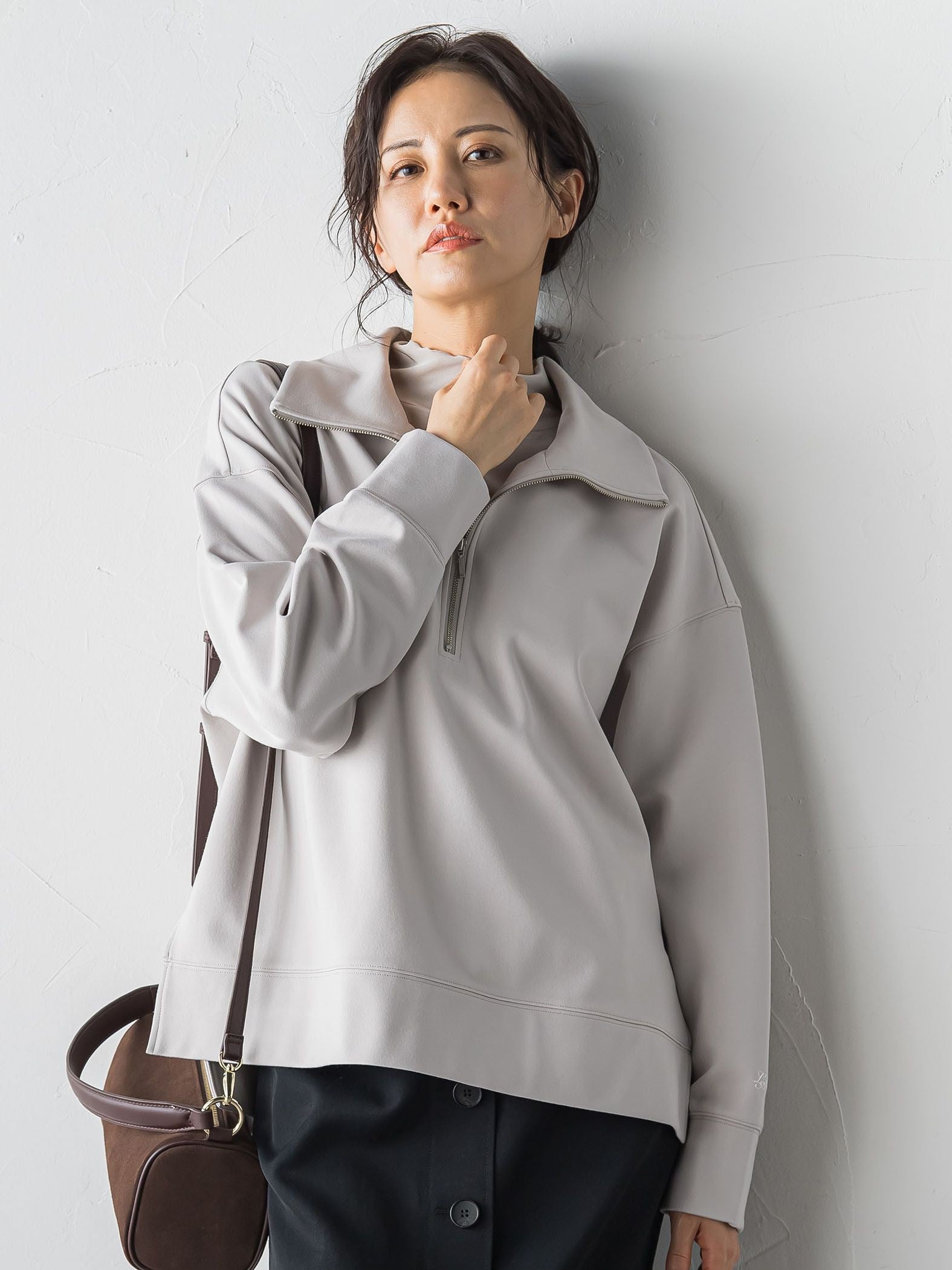 【受注会限定】刺繍あり/裏起毛ハーフジップカットソー≪洗濯機で洗える≫