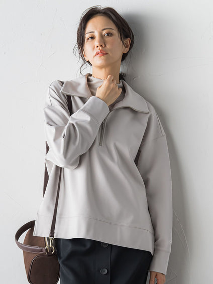 【受注会限定】刺繍あり/裏起毛ハーフジップカットソー≪洗濯機で洗える≫