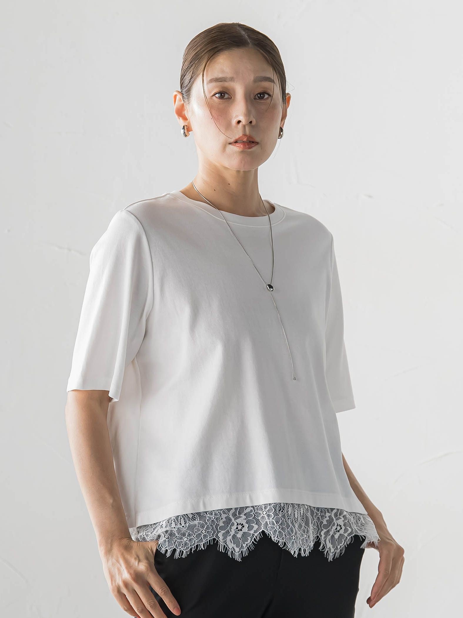 裾レース切り替えTシャツ