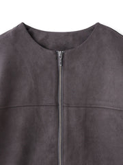 【WEB限定】マシュマロスウェードノーカラーブルゾン≪手洗い可能≫