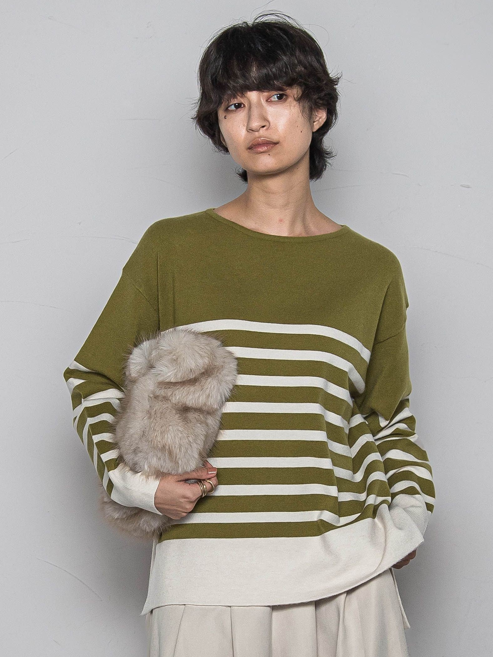 【ふわもち】ボーダーニット≪洗濯機で洗える≫