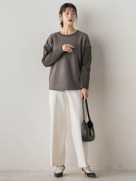 スエード×リブ変形切替えプルオーバー≪手洗い可能≫