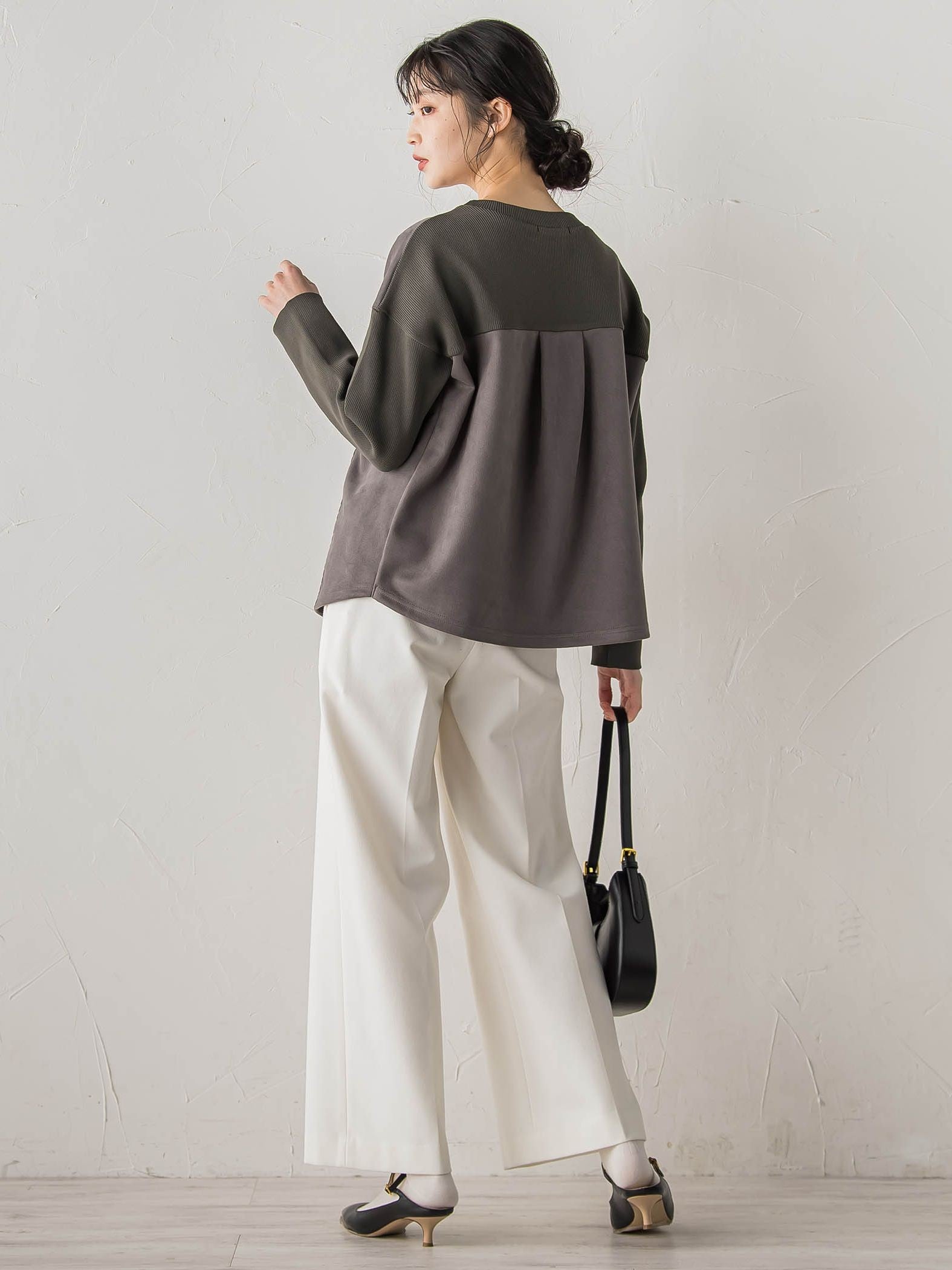 スエード×リブ変形切替えプルオーバー≪手洗い可能≫