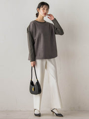 スエード×リブ変形切替えプルオーバー≪手洗い可能≫