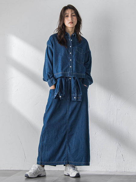 デニムバンドカラーシャツワンピース
