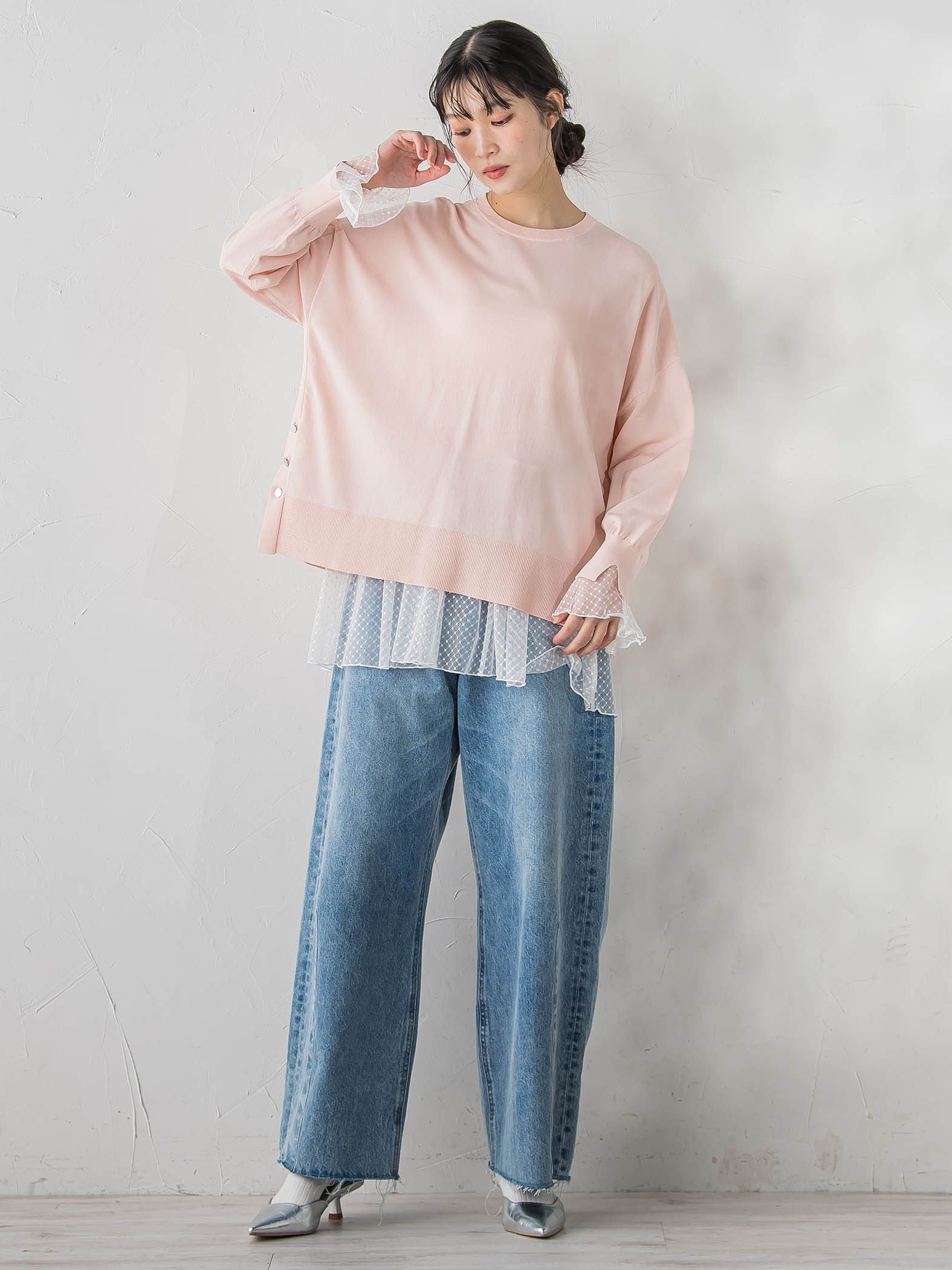 カーブデニムパンツ≪洗濯機で洗える≫