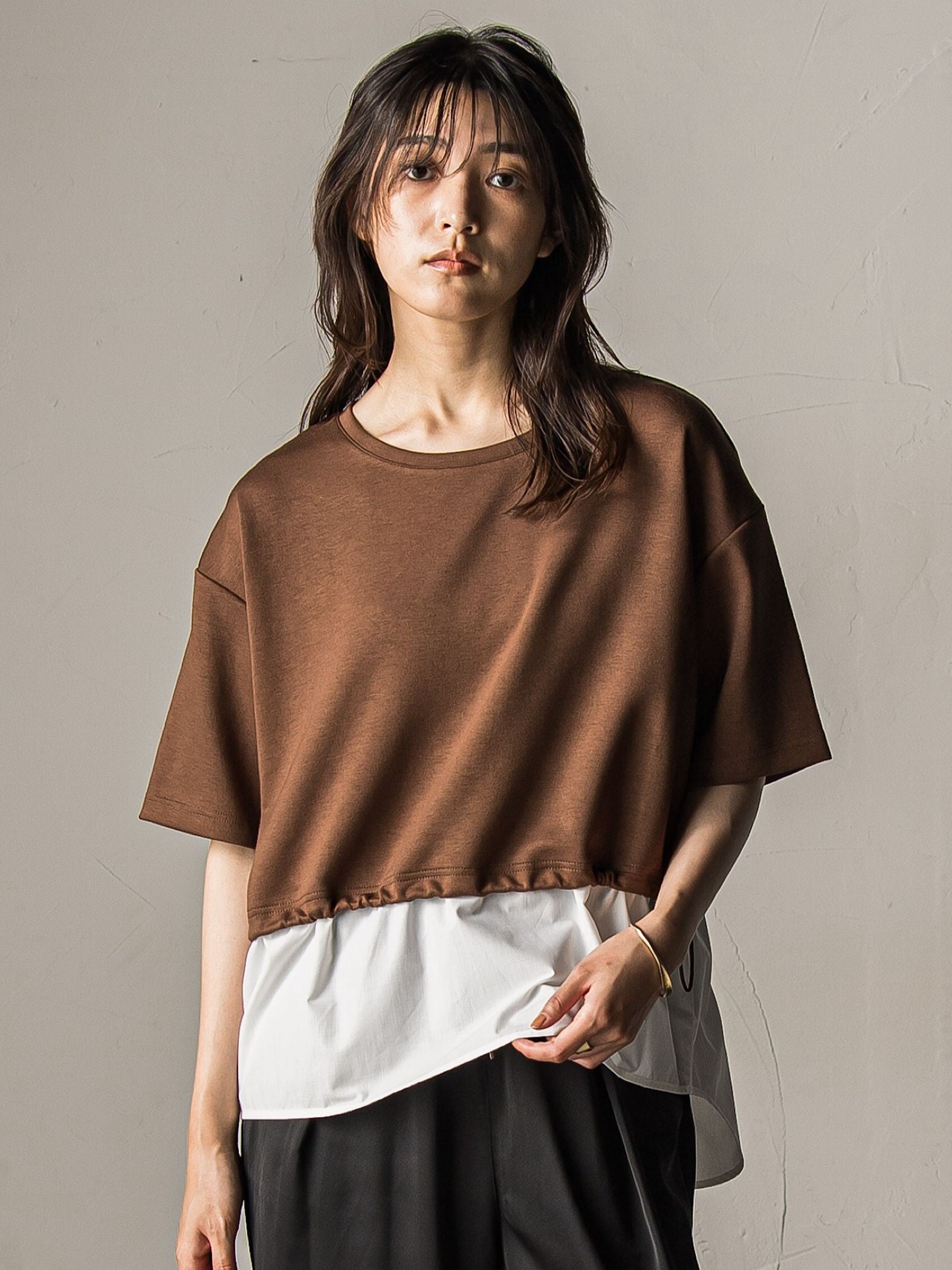【WEB限定】シャツレイヤード風プルオーバー≪手洗い可能≫