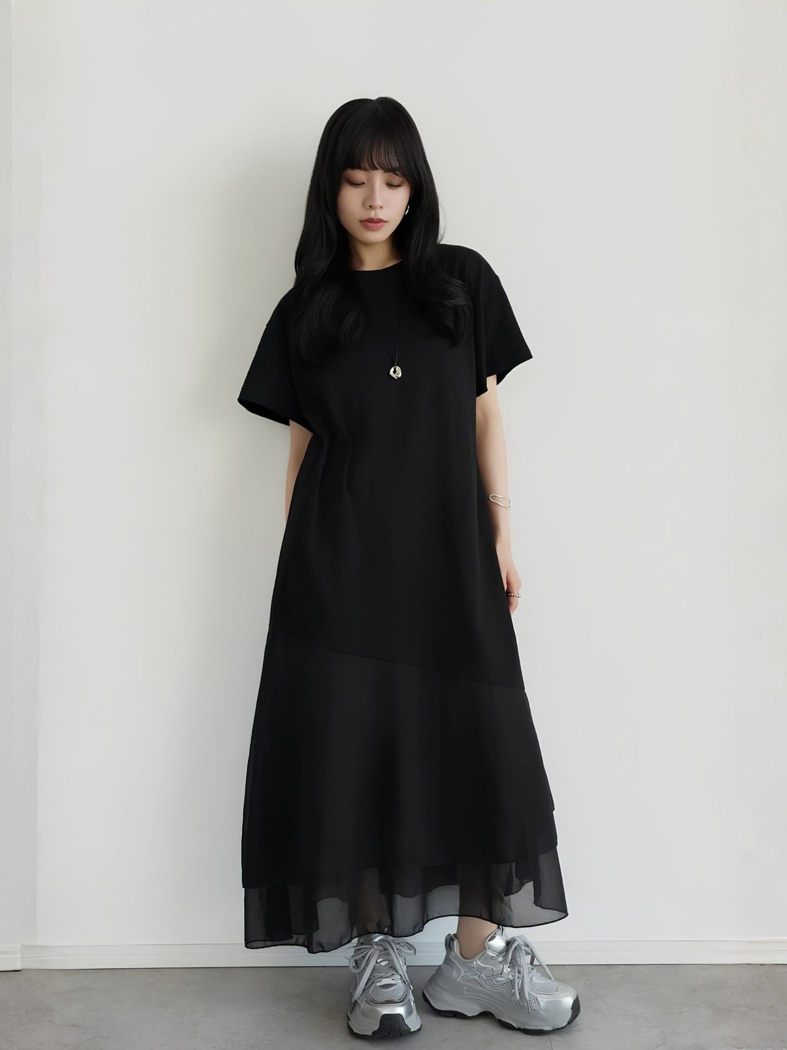 【小さいサイズ】シフォンドッキングマキシワンピース