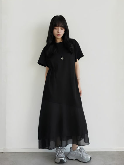 【小さいサイズ】シフォンドッキングマキシワンピース