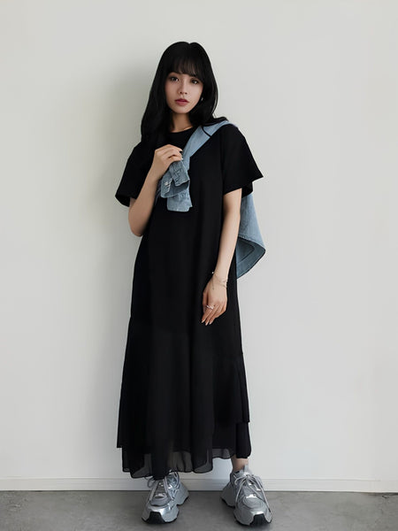 【小さいサイズ】シフォンドッキングマキシワンピース