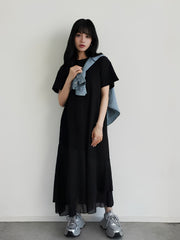 【小さいサイズ】シフォンドッキングマキシワンピース