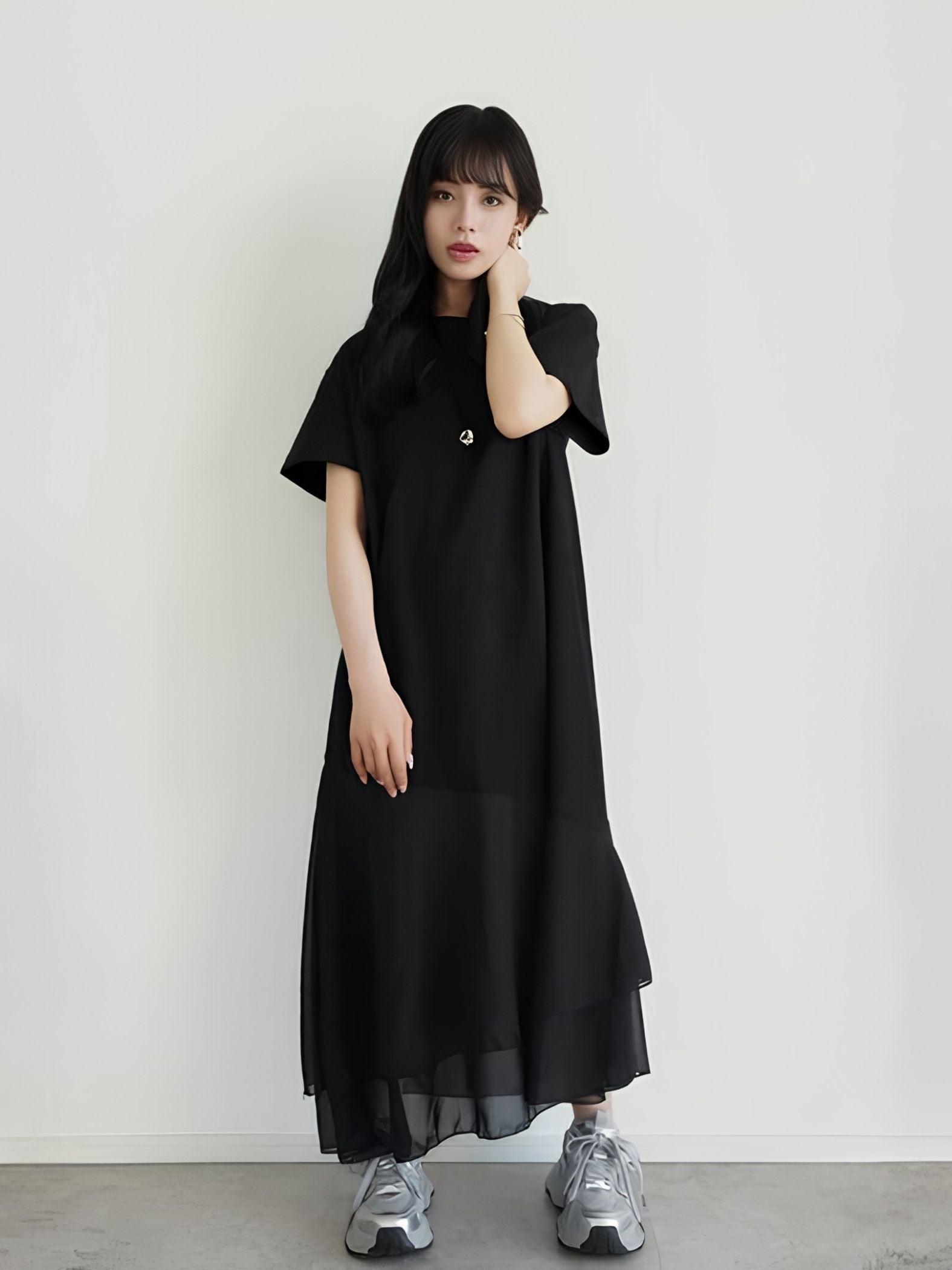 【小さいサイズ】シフォンドッキングマキシワンピース
