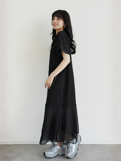 【小さいサイズ】シフォンドッキングマキシワンピース