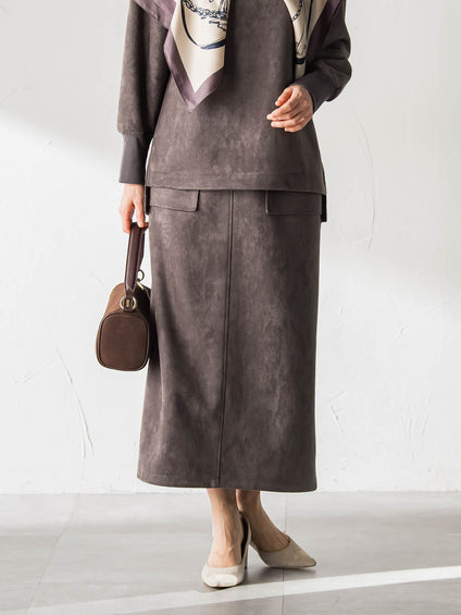 【WEB限定】フェイクスエードナロースカート≪セットアップ対応/洗える≫