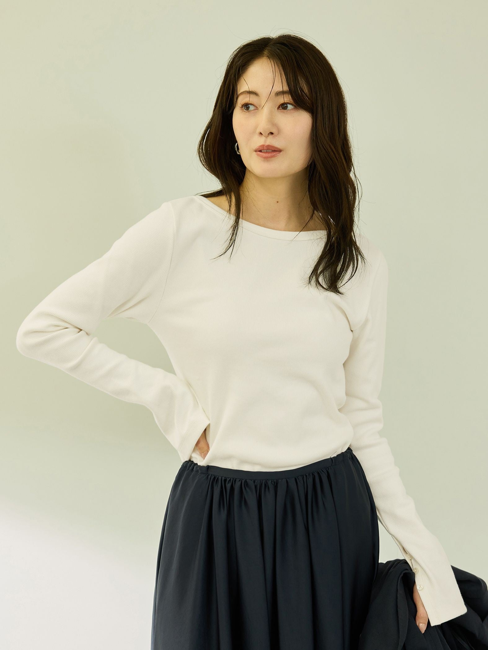 【土屋ひかるコラボ】袖ボタンリブプルオーバー