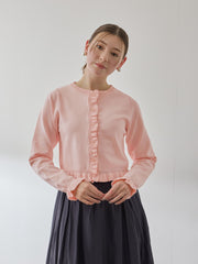 スポンディッシュニットフリルカーディガン≪手洗い可能≫