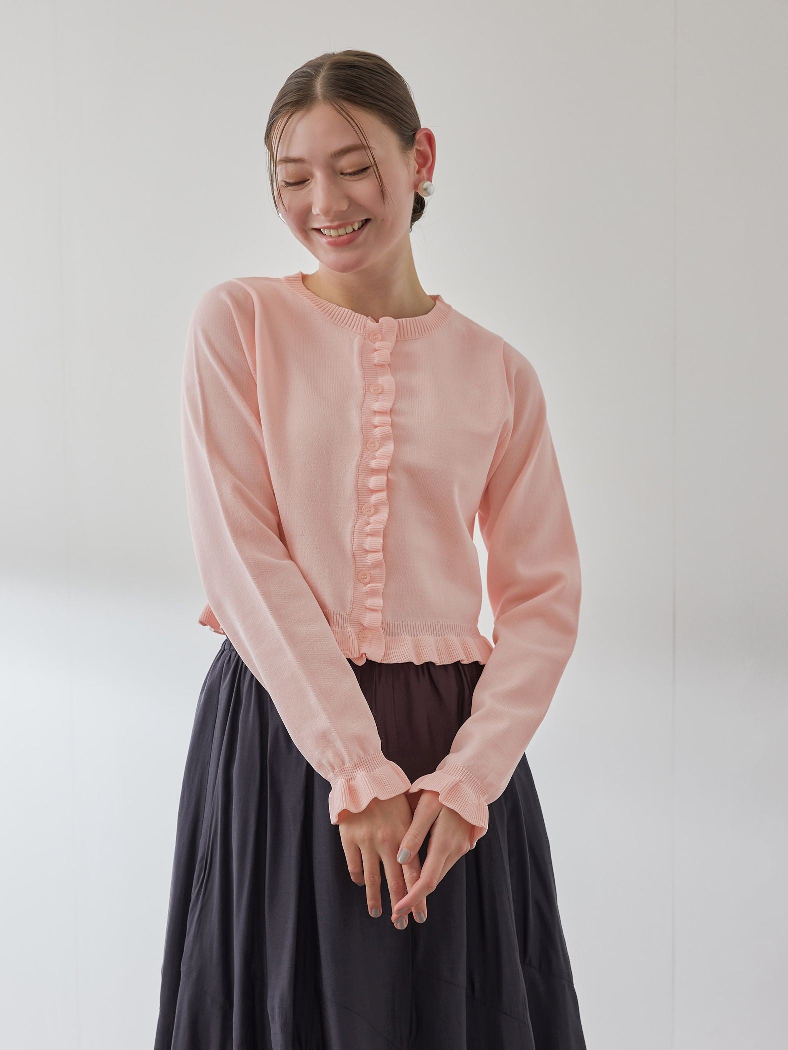 スポンディッシュニットフリルカーディガン≪手洗い可能≫