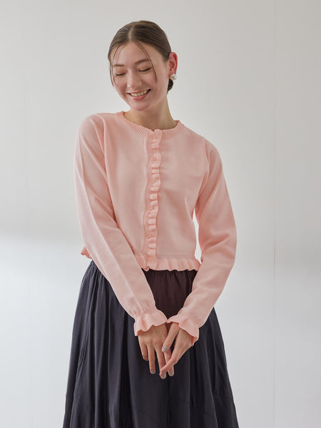 スポンディッシュニットフリルカーディガン≪手洗い可能≫