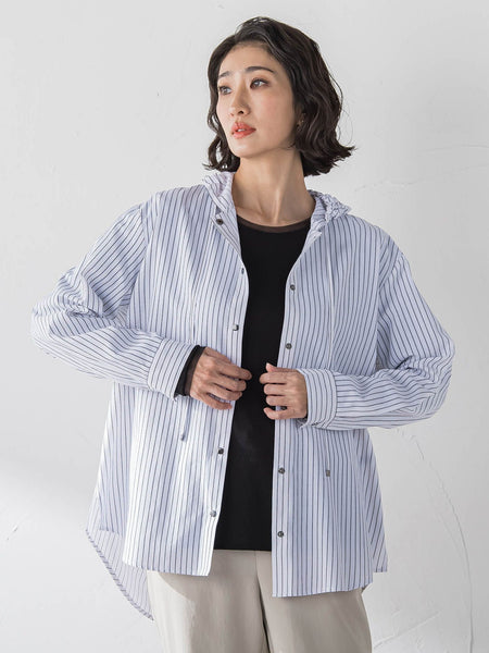 ドビーストライプフードシャツ