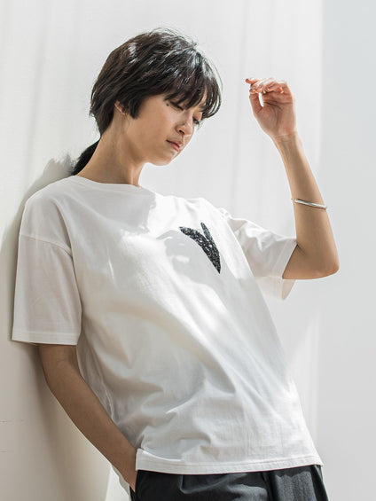 スパンコールハート刺繍Tシャツ≪洗濯機で洗える≫
