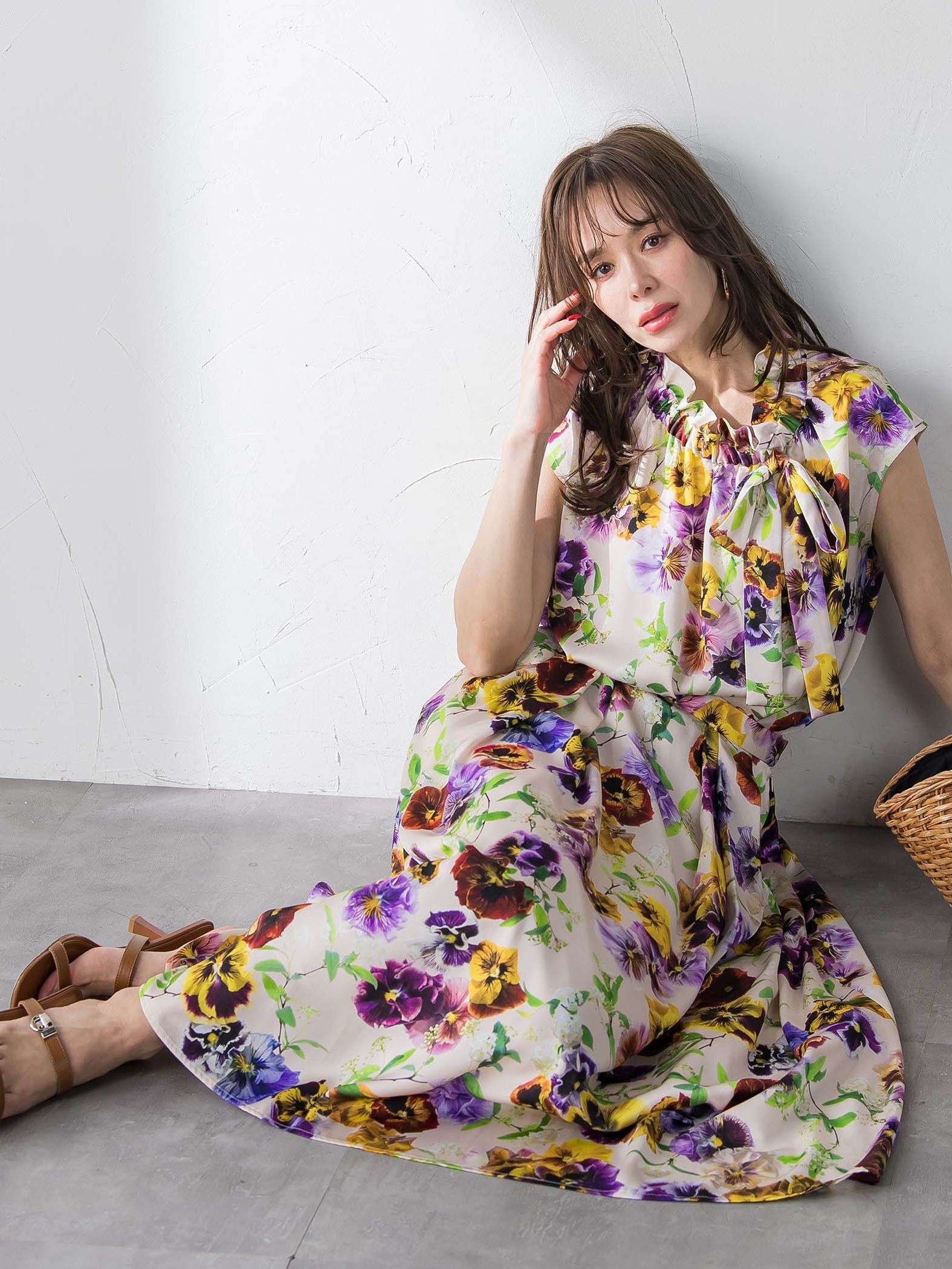 【KEITA KAWASAKI × Viaggio Bluコラボ】パンジープリントスカート