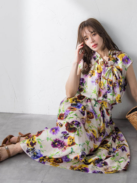 【KEITA KAWASAKI × Viaggio Bluコラボ】パンジープリントスカート