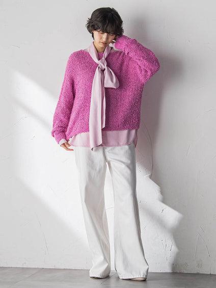 ファンシーヤーンボートネックニットプルオーバー≪手洗い可能≫