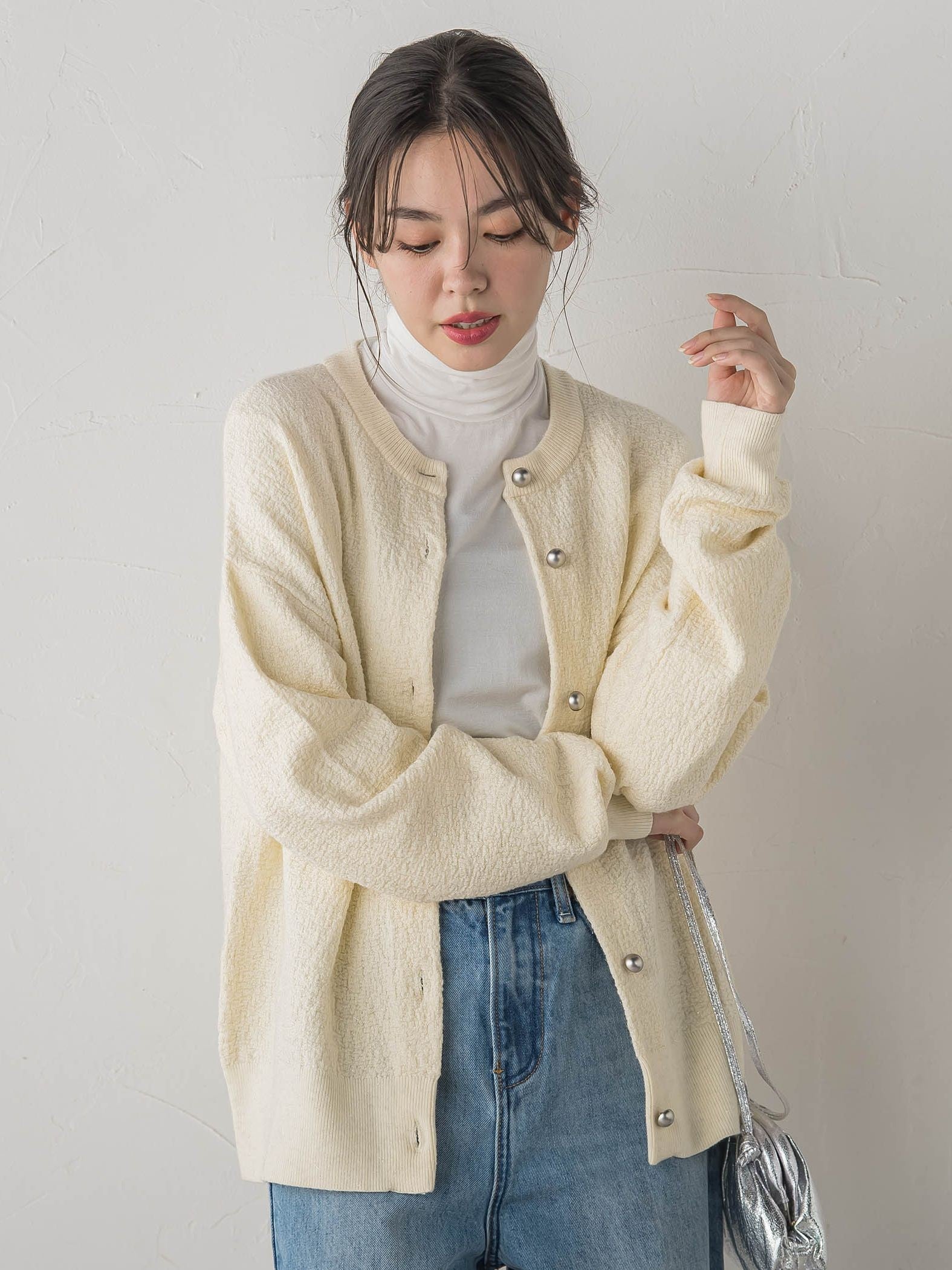 フクレジャガードニットカーディガン≪手洗い可能≫