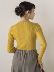 袖ボタンランダムリブニット≪手洗い可能≫